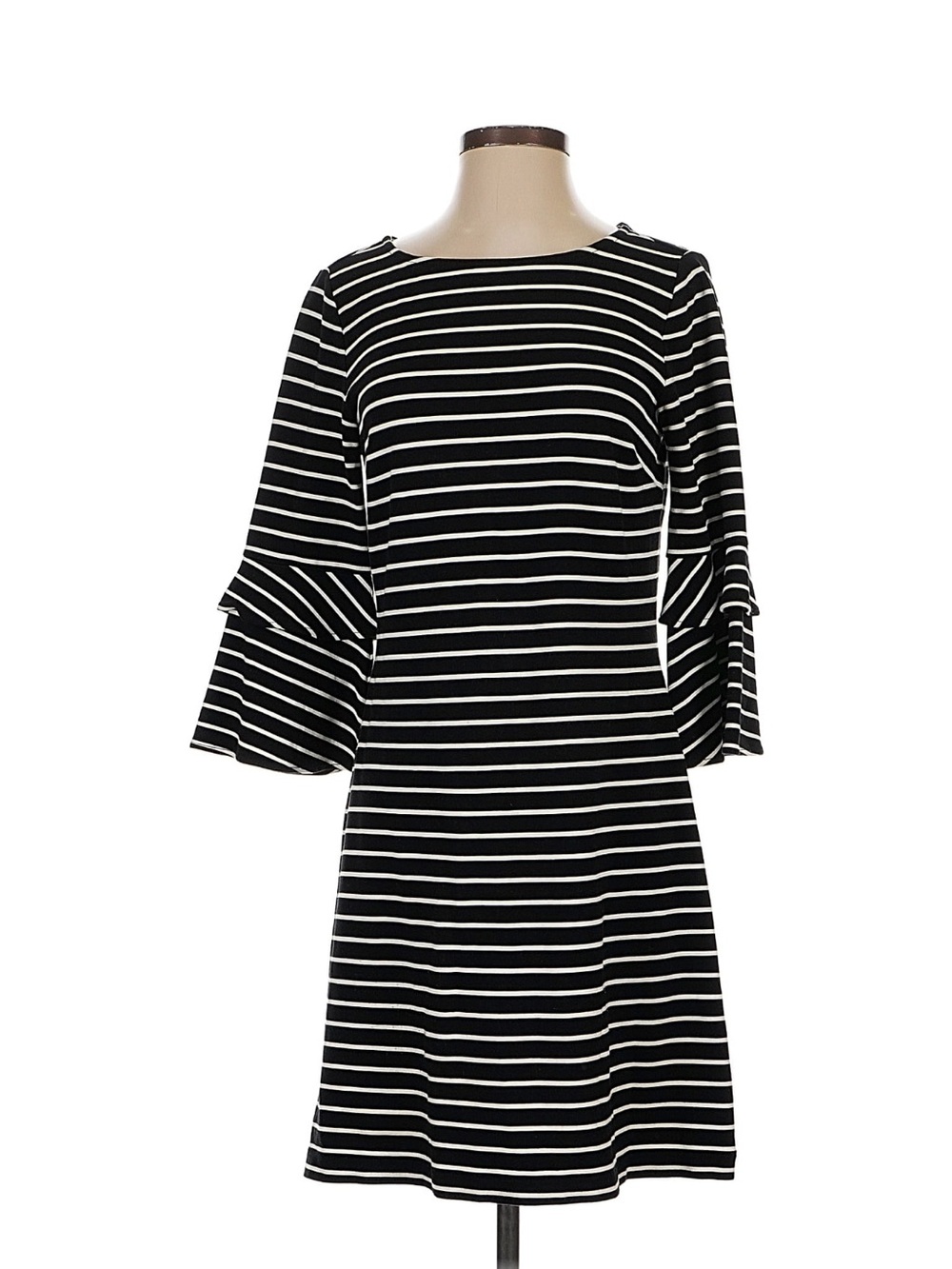 Ann Taylor Factory Black & White Striped Bell-Sleeve Dress